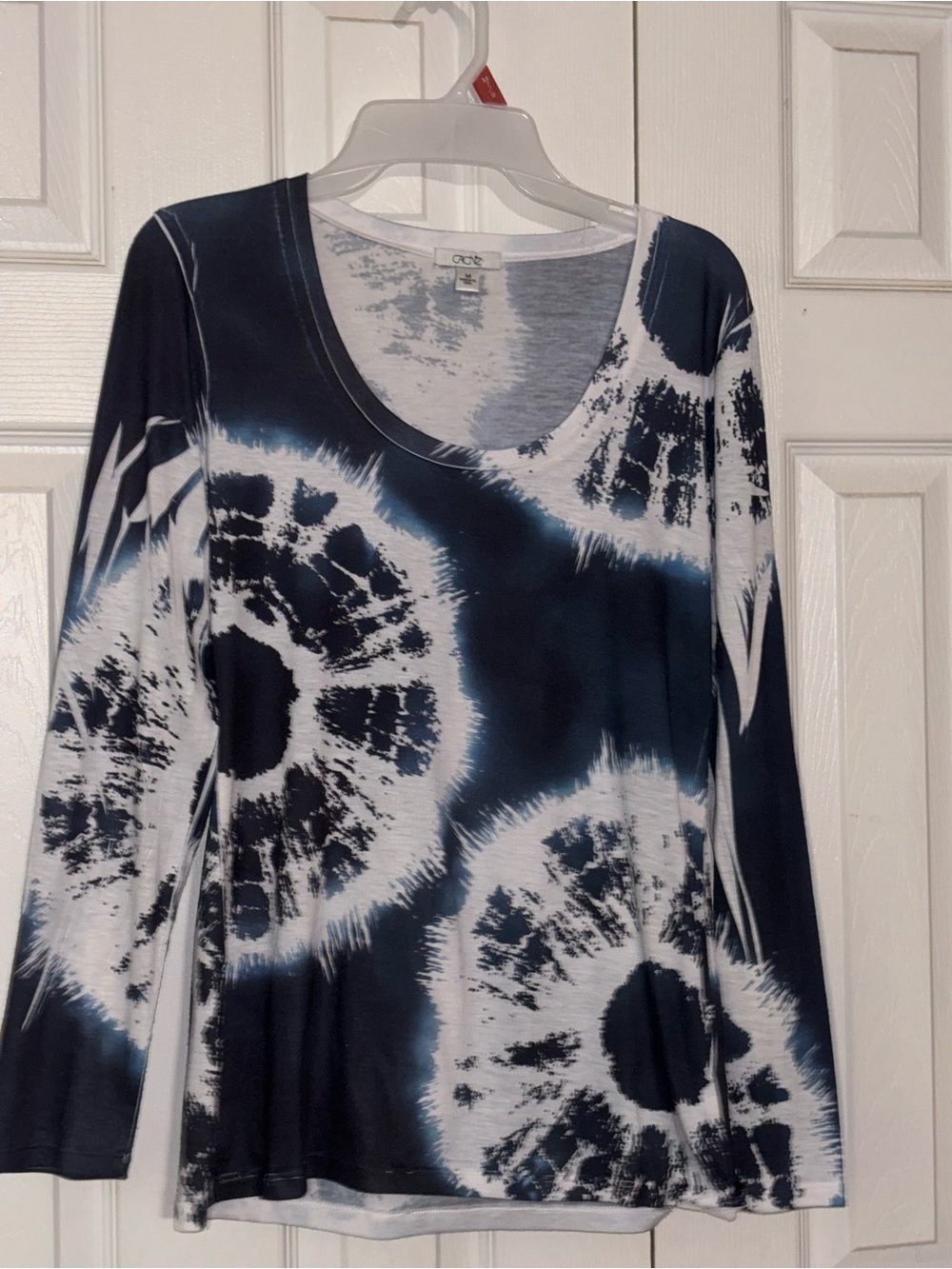Cache Navy & White Tie-Dye Long Sleeve Scoop Neck Top